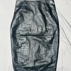 By Malene Birger Black Croc-Embossed Pencil Skirt